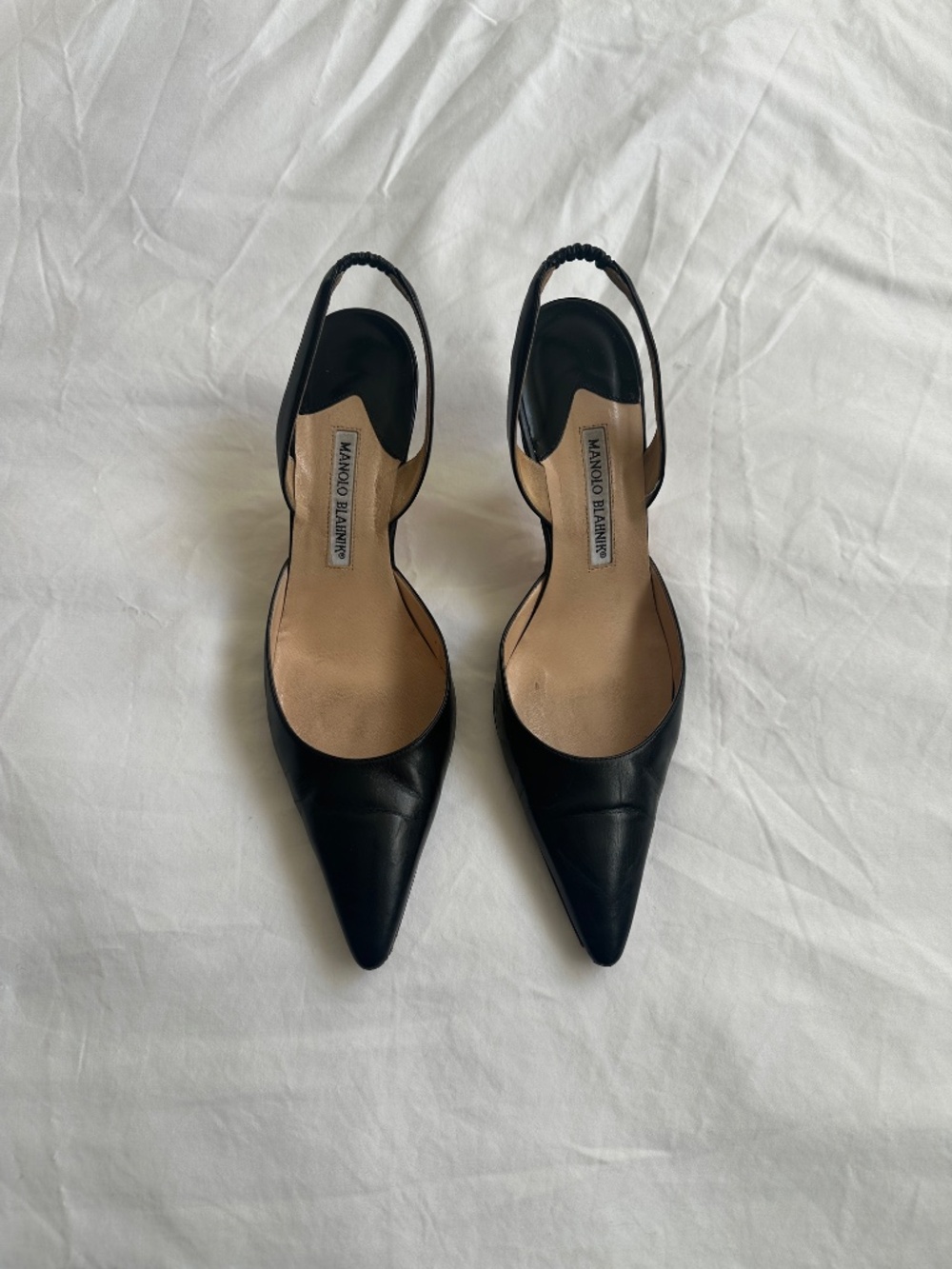 Manolo Blahnik Black Pointed Slingback Heels